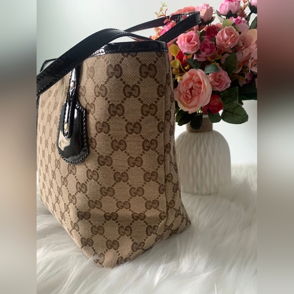 Gucci Jolie Tote GG monogram canvas brown small patent black trim - Picture 3 of 10